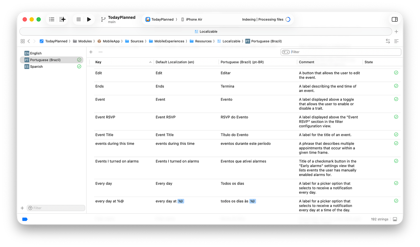 A String Catalog in Today Planned